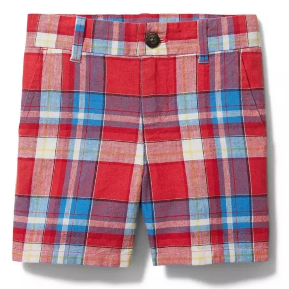 Red plaid linen shorts